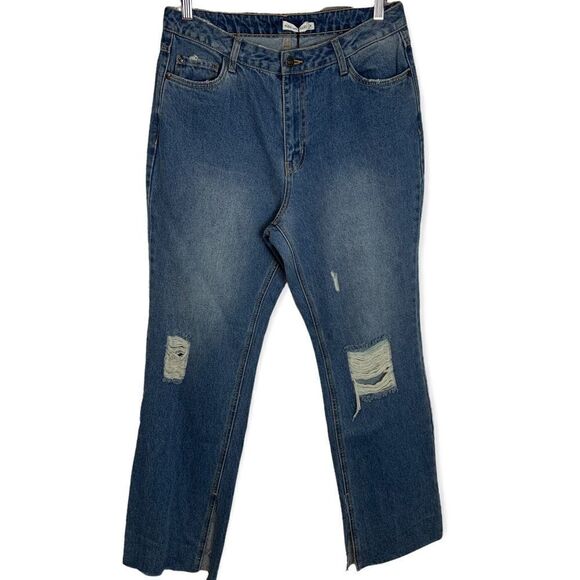 NWT Avec Les Filles Distressed High Rise Raw Hem  Slit Jean - Picture 2 of 8